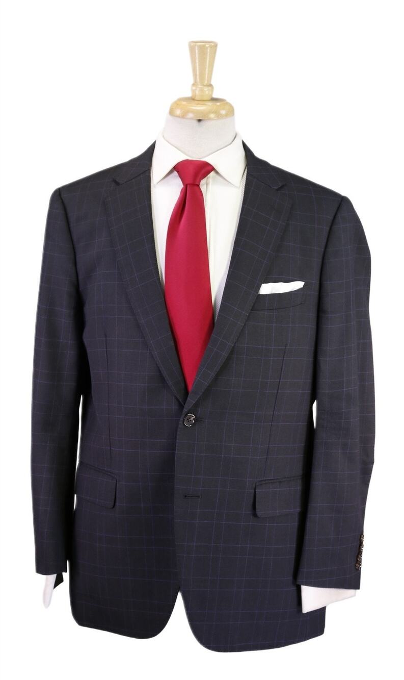 Paul Stuart Charcoal Gray w/ Purple Checkered 2-Btn Wool Suit 42S